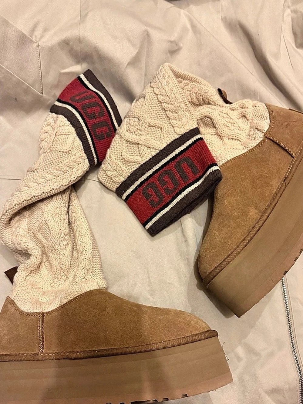 UGG Classic Sweater Tall Women's Brown & Cream Winter Boots